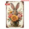 Vintage Shabby Chic Easter Bunny Metal Sign Peach Pink Flowers Farmhouse Wall Art