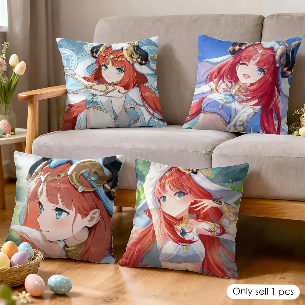 Nilou Cute Genshin Impact Cushion Cover Silky Short Plush Invisible Zipper Dustproof Sofa Pillow Case For Home Decor