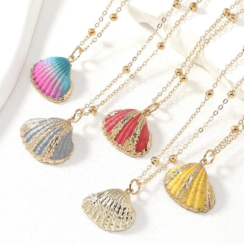 Gold-Edged Seashell Conch Pendant Necklace - Natural Beach Vintage Women's Jewelry