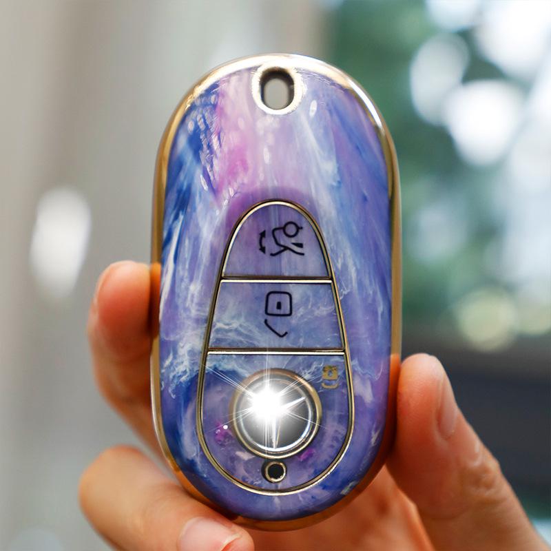 Mercedes-Benz Key Case for C260, LC200L, S400 Maybach, EQE, GLC with Gold Inlaid Jade Shell