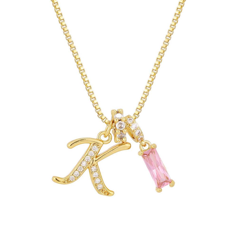 Kreuz Trend Rosa Diamant Schlüsselbein Halskette: Personalisierter 26-Buchstaben-Anhänger im Europäischen & Amerikanischen Mode-Stil