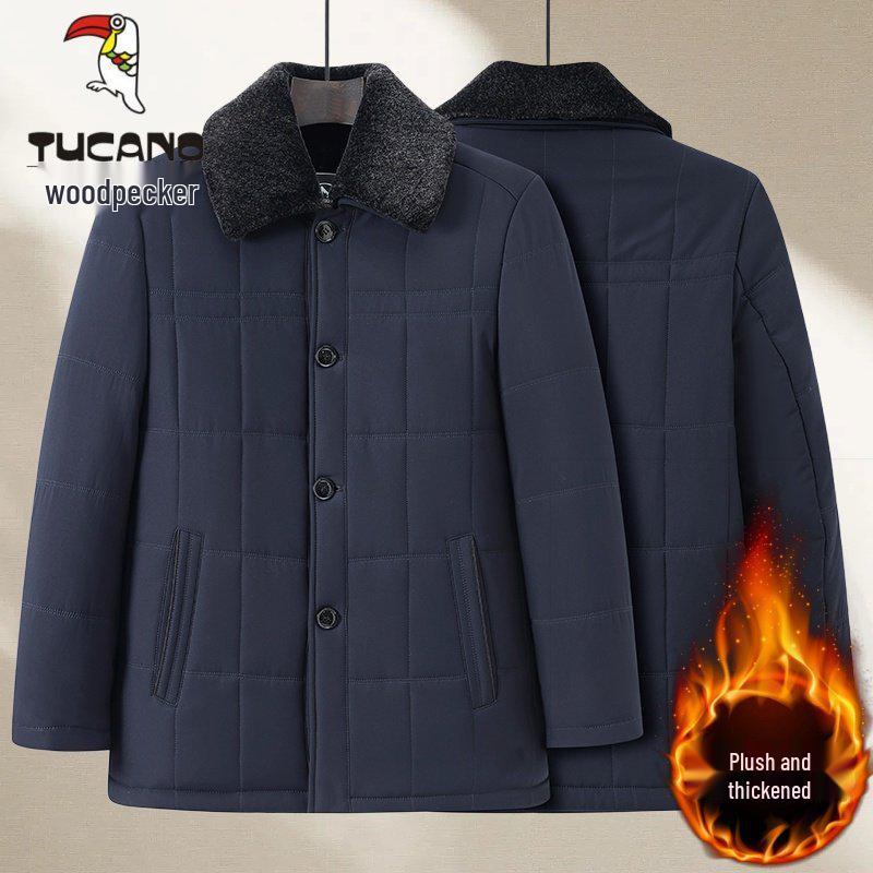 Men's Winter Velvet-Padded Woodpecker Jacket - Warm Cotton Outerwear for Middle-Aged and Elderly Dads and Grandpas