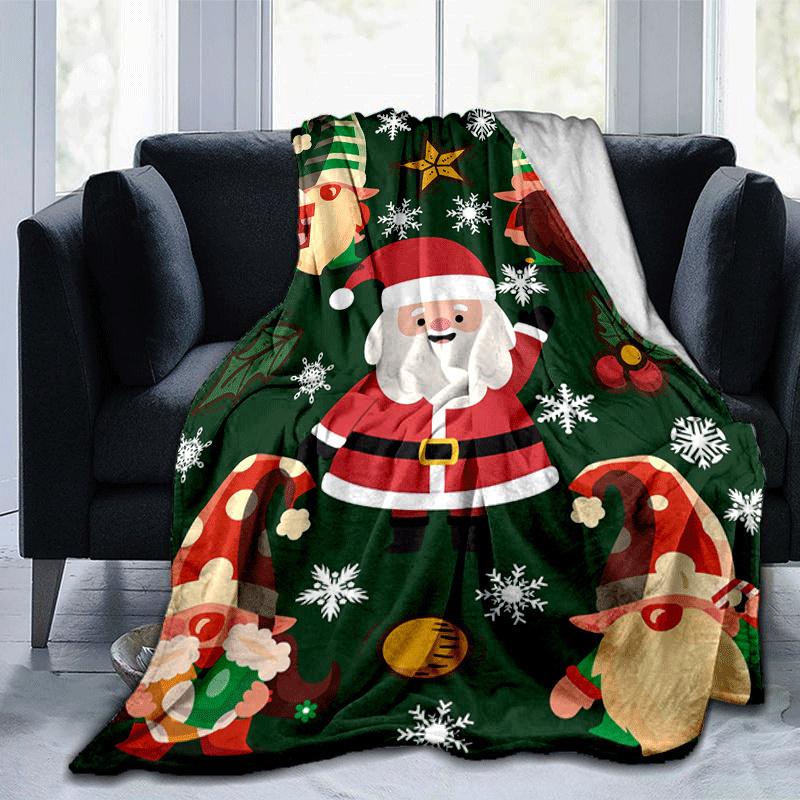1pc Santa Claus Printing Lightweight Flannel Blanket, Comfortable and Warm Blanket, for Camping Sofa Bed and Couch Office, Gift