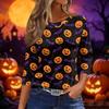 Women's Halloween and Pumpkin Print Short Sleeve Round Neck T-Shirt Casual Pullover Top