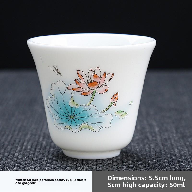 Hand-painted Teacup Suet Jade Tea Cup Master Cup Ceramic Small Teacup Kung Fu Teacup White Porcelain Single Tea Cup