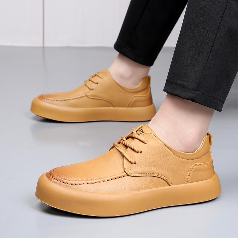 Summer leather breathable men's shoes 2025 new versatile trend thick sole hollow hole casual leather shoes men's board shoes
