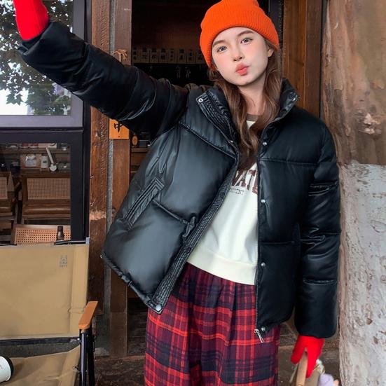 Winter Down Coat Thickened Padded Stand Collar Pockets Zipper Closure Pockets Windproof Heat Retention Short Type Cold Weather Outwear Cotton Jacket
