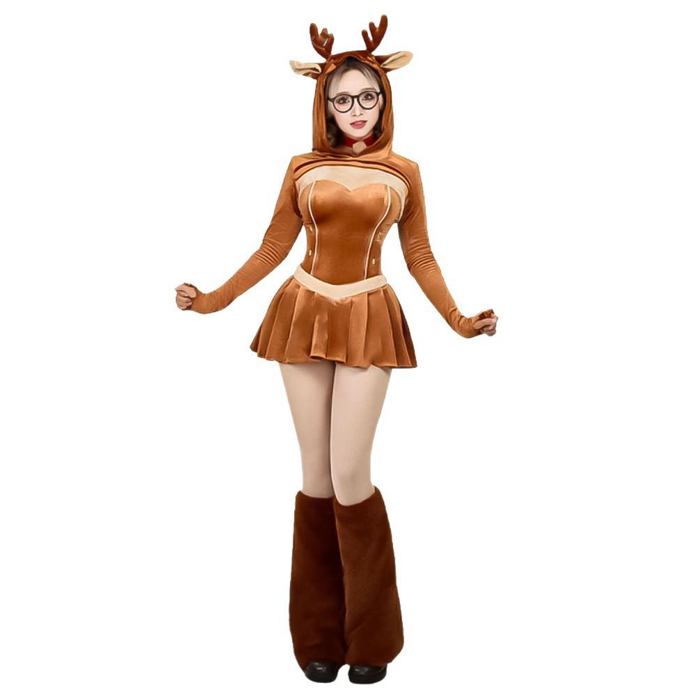 Haikyuu Women Christmas Reindeer Cosplay Costume Xmas Elk Dress Deer Skirt With Foot Cover Necklace