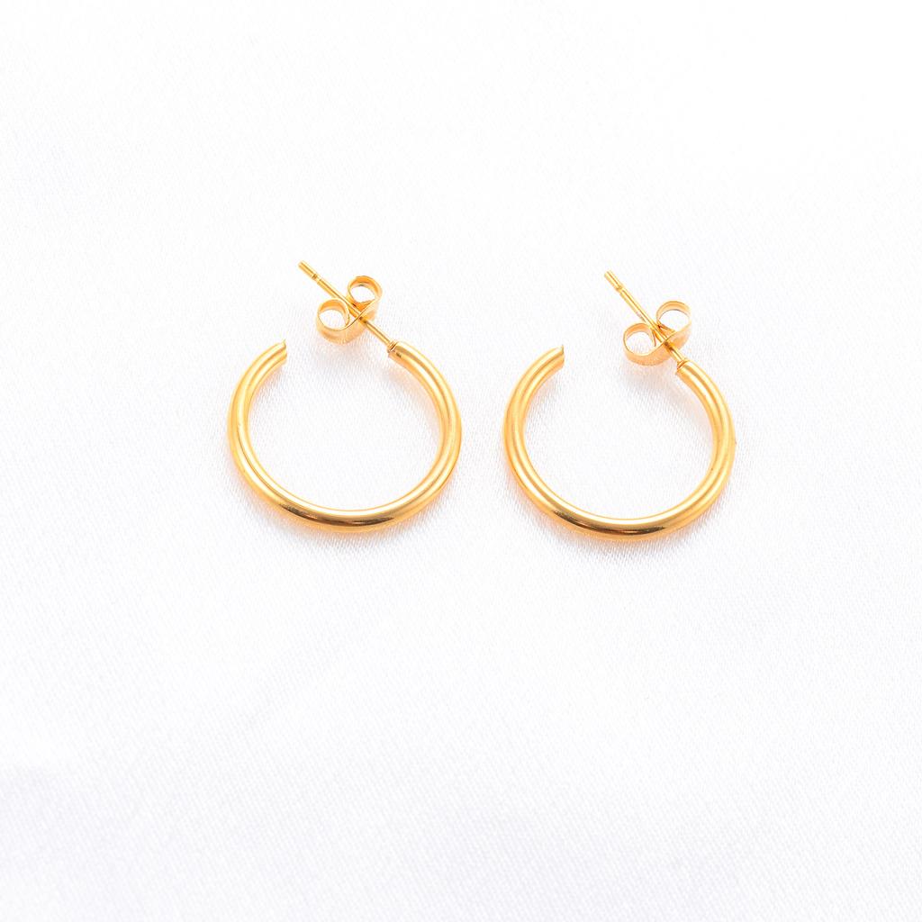 15/20mm Minimalist Stainless Steel Round Circle Loop Earrings for Women Smooth C Shape Hoop Huggie Ear Jewelry Accessories