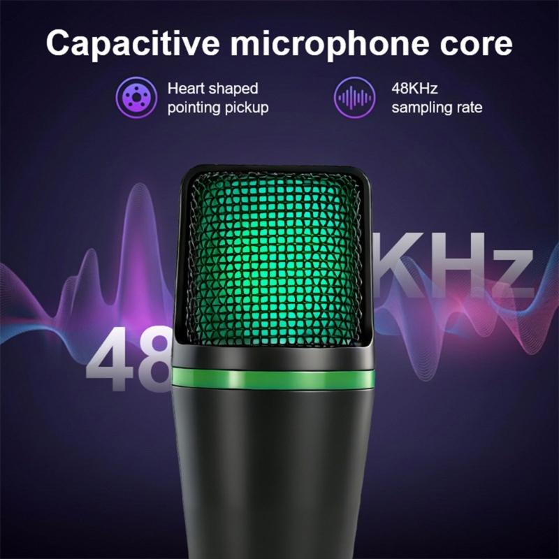 Portable USB RGBs Computer Microphones with Gains Control and Shock Absorption for Travel Bloggers Gamers and Streamers