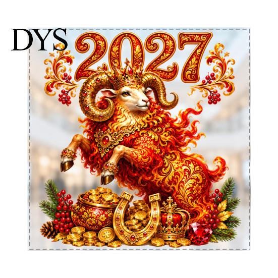 Static Cling Glass Stickers 2027 Red Golden Sheep Window Cling, Electrostatic Sticker with Cornucopia, PVC Waterproof Storefront Ornament Decal