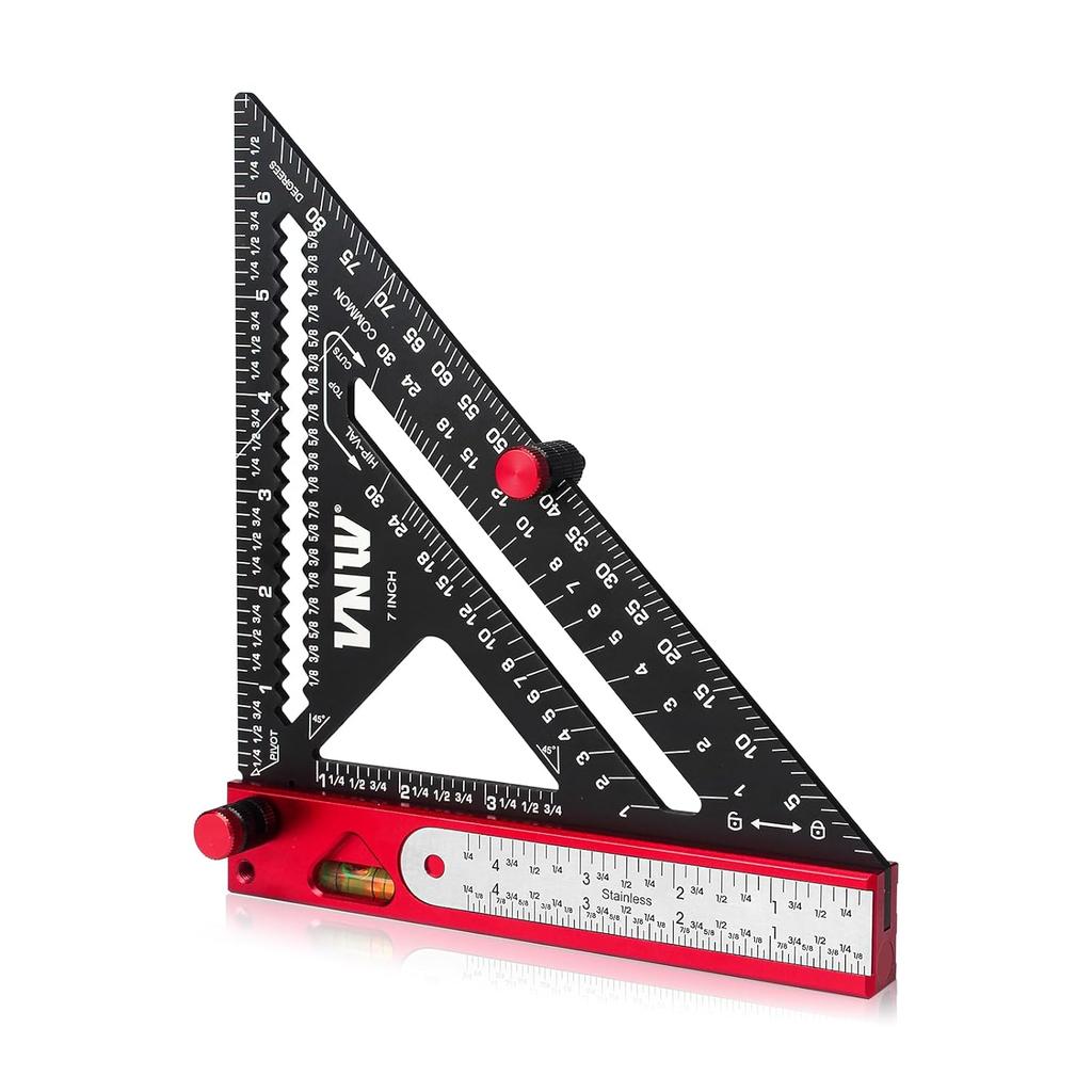 6-in-1 Carpenter Square 7 inch (1/8" Precision) Rafter Square Multi-Purpose Carpenter Tools:Square,Protractor, 1/16" Precision Steel Ruler,Marking