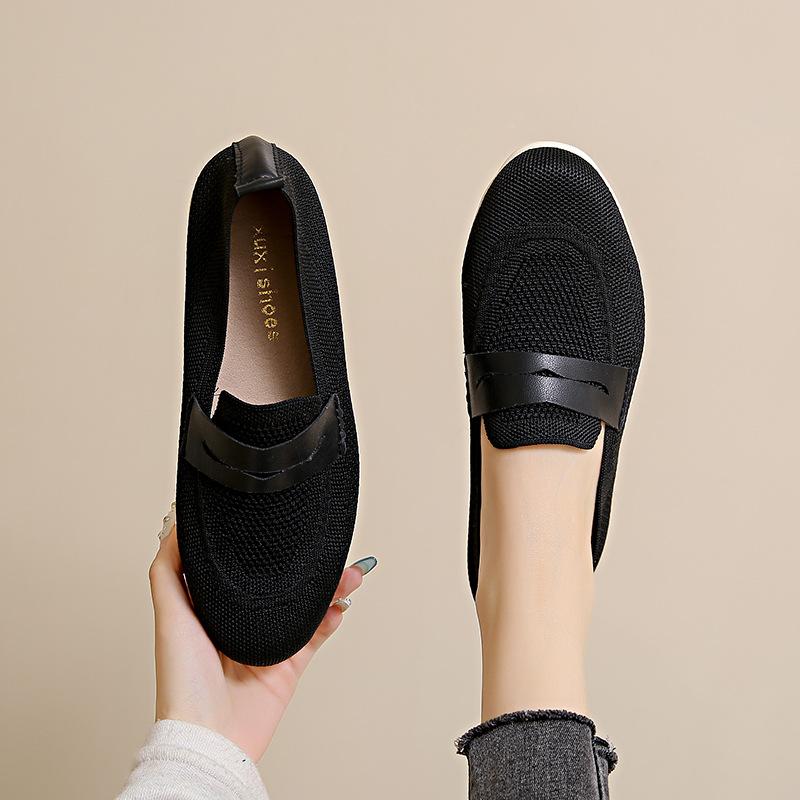 

Женские весенне-осенние однотонные туфли из летучего трикотажа на мягкой подошве, женские вязаные универсальные туфли Doudou на толстой подошве, дышащие 40 чёрный