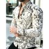 Cămașă Bărbați cu Imprimeu Floare de Bujor, Mânecă Lungă, Guler Slim Fit, Trendy Casual pentru Petrecere