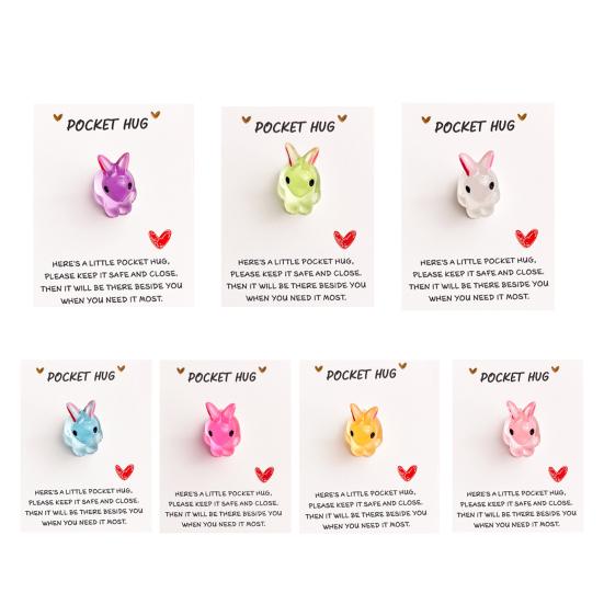 7Pcs Bunny Pocket Hug Card Positive Keepsake Card with Cute Resin Mini Bunny Emotional Support Card Gift for Friends Easter Basket Stuffers