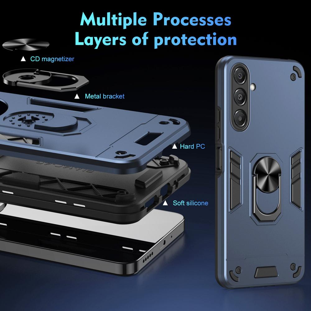 KEYSION Shockproof Armor Case for Samsung A17 5G Soft Silicone+PC Metal Ring Stand Phone Back Cover for Galaxy A17 5G