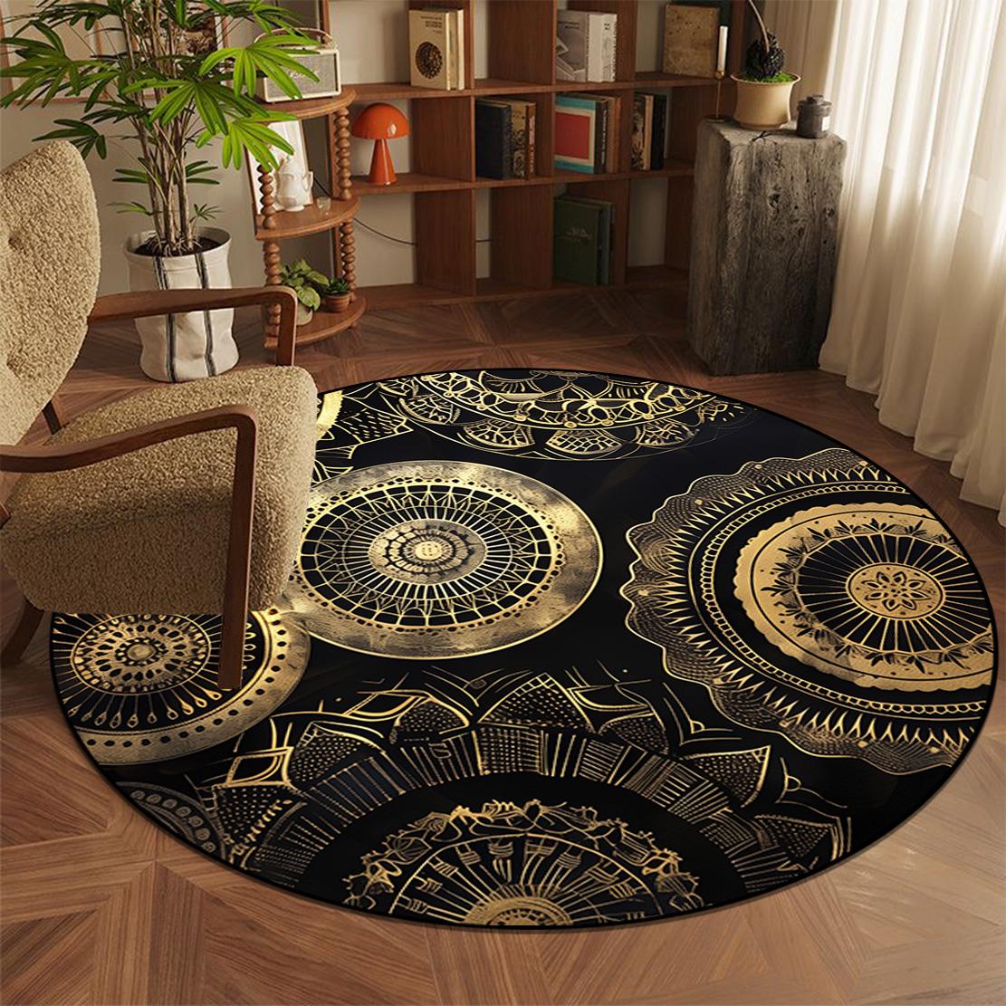 

European Round Retro Carpet for Living Room Decoration Bedroom Rug Computer Chair Study Coffee Table Mat Non-slip Customized 60cm 23.62 in
