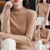 Women Viscose Knit Sweater Soft Stretchy Women's Sweater Long Sleeve Mid Collar Pullover Knit Top for Daily Wear Lightweight