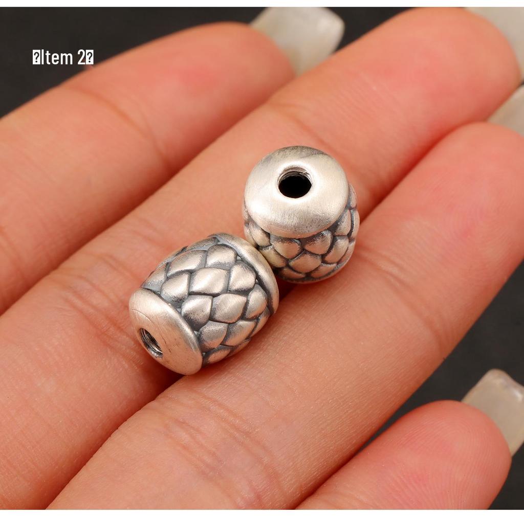 S999 Sterling Silver Woven Square and Barrel Spacer Beads - Retro Lu Lu Tong DIY Braiding Accessories