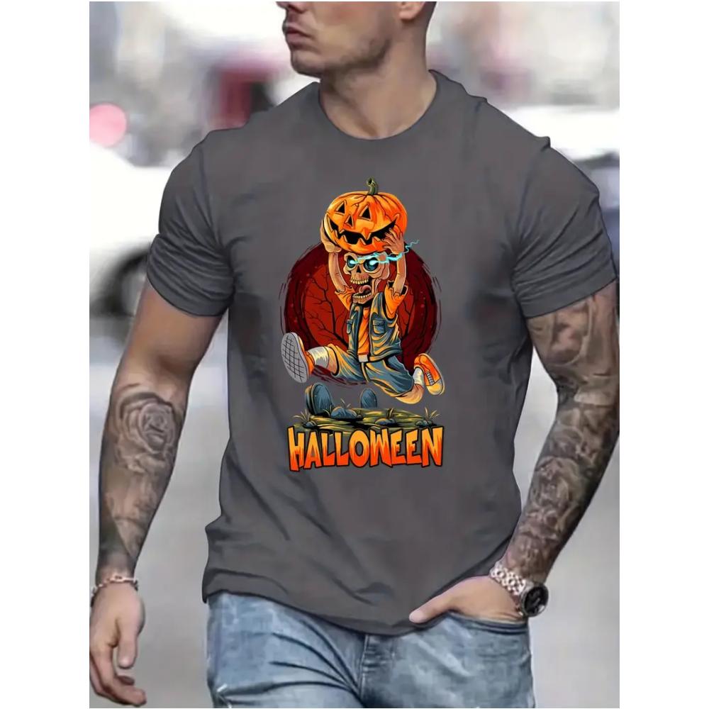 Halloween T-Shirt Kürbis Party Grafik Tops Neue Mode Kurzarm T-Shirt Herren Kostüm Große Größe Locker Übergröße Tees 2024