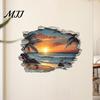 Creative Gifts for Home Makeover 3D Beach Scenery Wall Sticker, Sunset Coconut Tree Mural, PVC Waterproof Decal, Flexible Self Adhesive Decals