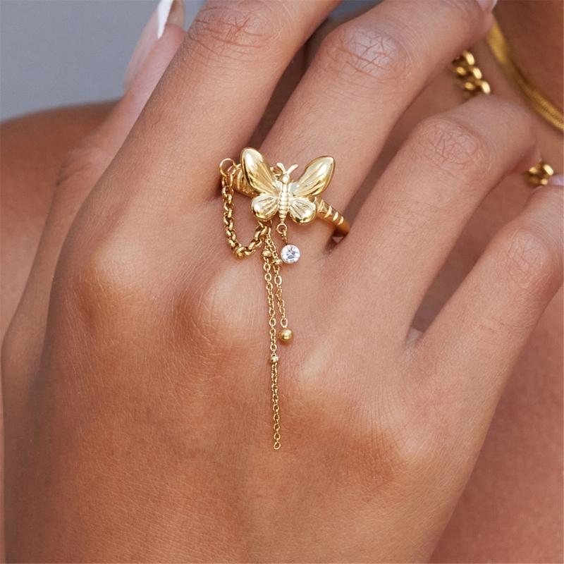 Stylish Floral Pendant Tassels Rings With Freshwater Pearls Stainless Steel Fashion Jewelry For Women