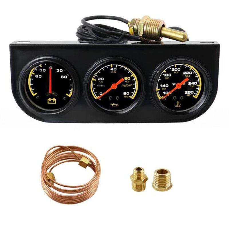Efficientt-Car 12V 3 In 1 Triple Gauge Kit With Sensor-Water Temp C/F, Oil Pressure PSI, Voltmeter Mechanical Gauge Set