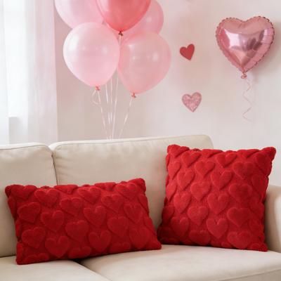 Valentine's Day Cushion Cover Fuzzy Love Heart Throw Pillow Cover Plush Pillow Case with Hidden Zipper for Sofa Bedroom Living Room Decor