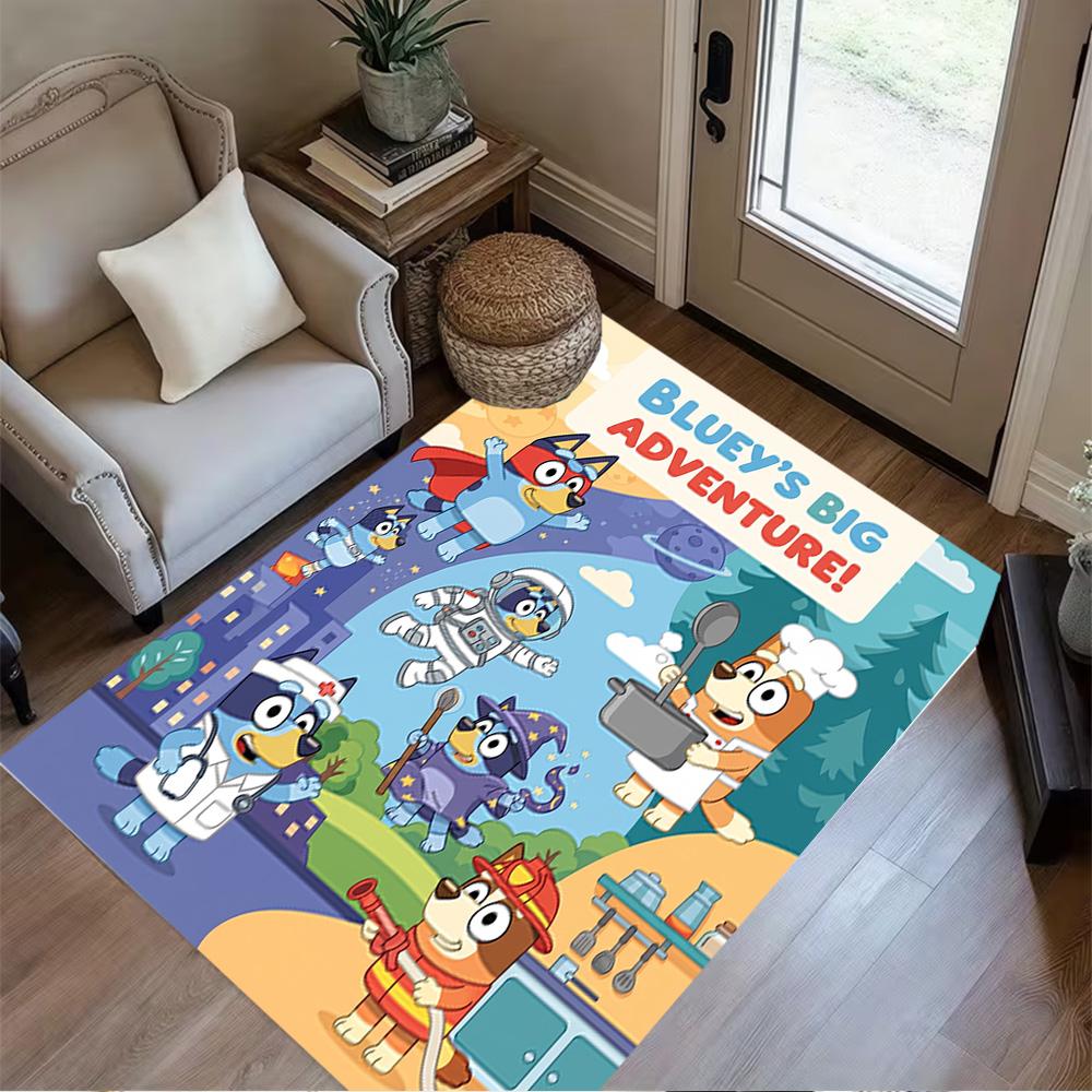 Bluey Friends Adventure Floor Mat Design for Study Room Playrooms Dining Room Kitchen Antislip Carpet Anime Office Decor