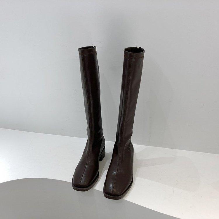 

Бархатные ботильоны на молнии сзади Новые ботинки рыцаря с квадратным носком Белые универсальные высокие сапоги Женские тонкие ботинки 39