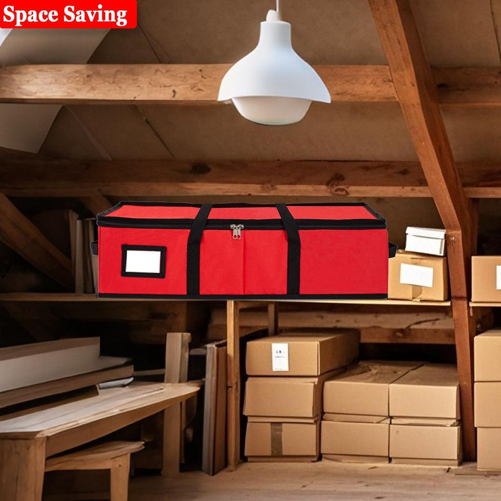 Red Christmas Ornament Storage Box with Adjustable Dividers Durable Stackable Organizer for Village Houses Figurines Keepsakes