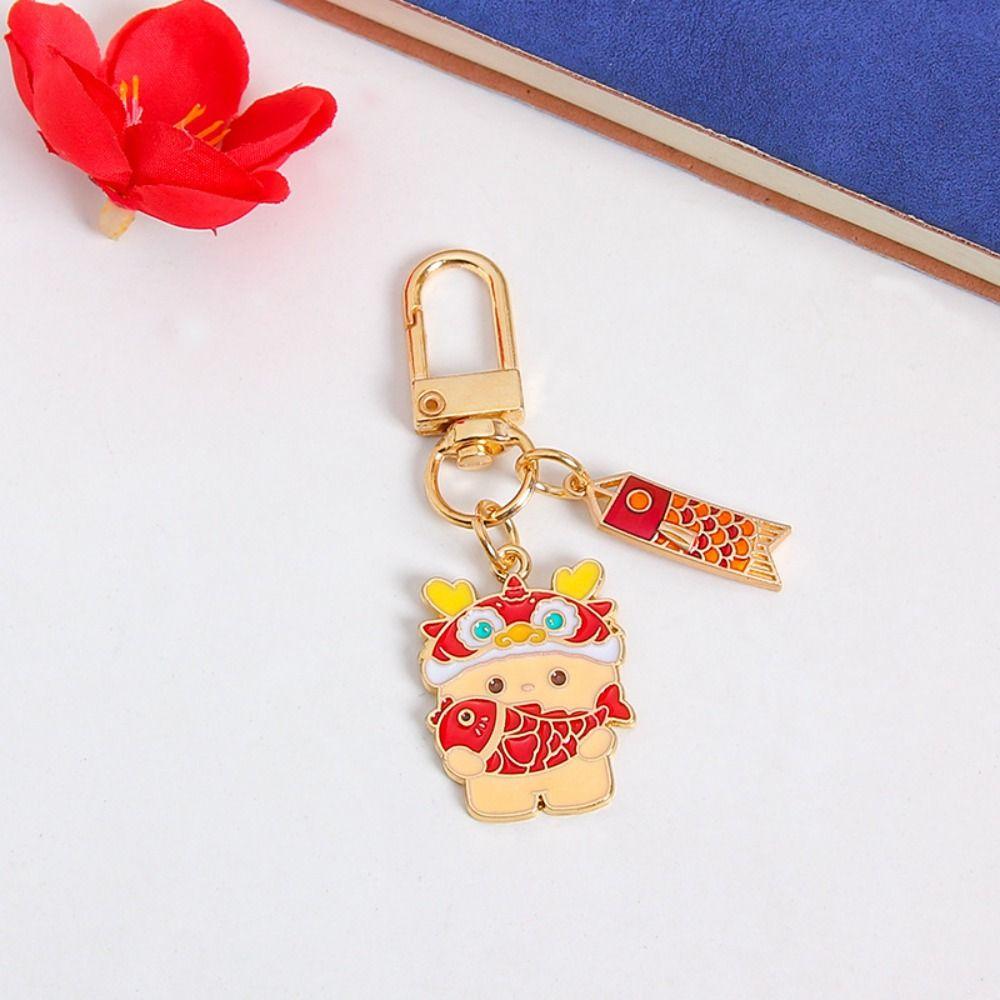 Chinese Style Zodiac Dragon Keychain Loong Lunar New Year Pendant Lion Dance Keyring  Birthday Gift