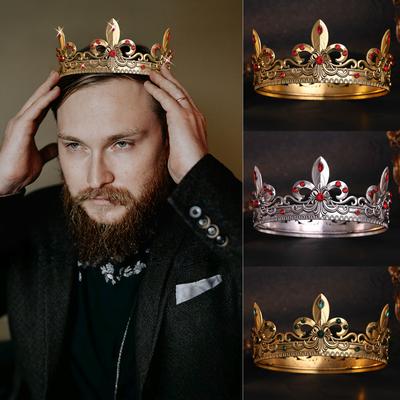 Corona de Rey Dorada/Plateada para Hombres Tiara de Príncipe Diadema Medieval Real Accesorio de Disfraz para Cosplay Cumpleaños Baile de Graduación Halloween