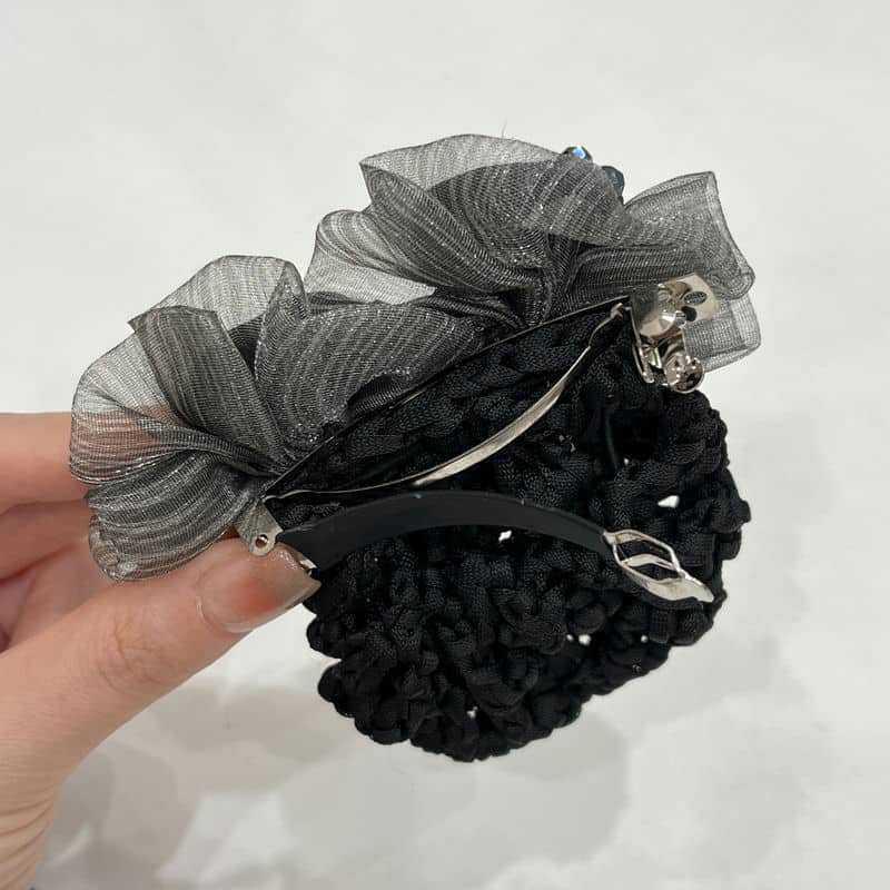 Women Hair Bun Cover Net Snood Hairnet Bow Barrette French Hair Clip Bow Ribbon Flower Hair Accessories For Banks Hotels Staff