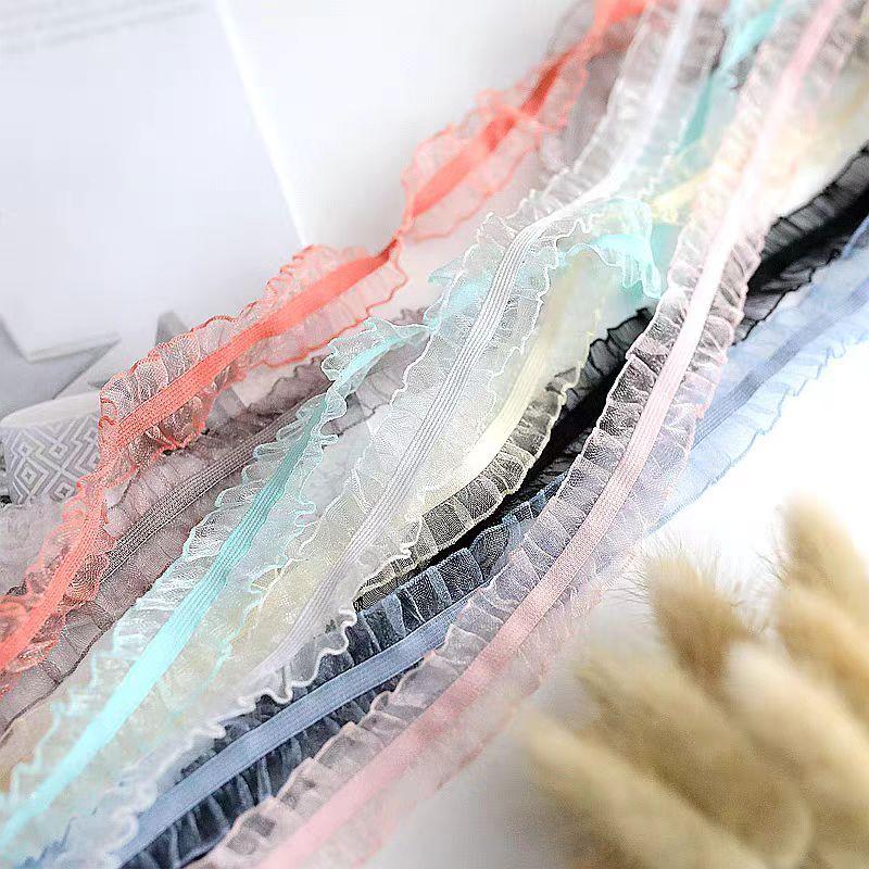 5 Yards/lot Black Gray Elastic Bilateral Lace Trim Ruffle DIY Lace Ribbon 2.5cm Width