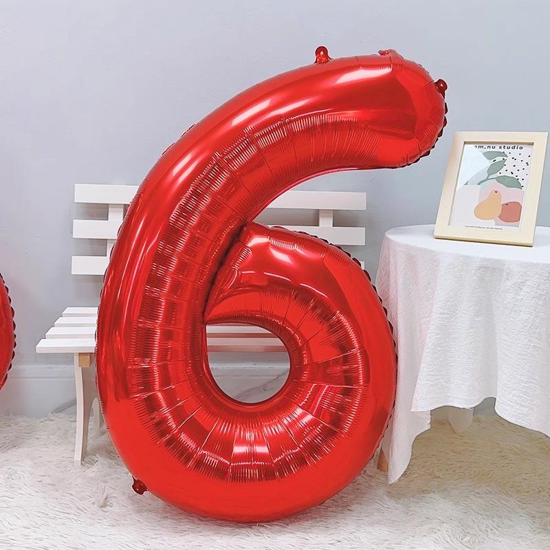 32-Inch Red Digital Aluminum Film Balloon Baby Birthday Party Decoration Scene Arrangement New Year'S Eve Photo Props