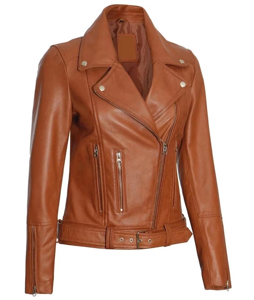 Stylish Women's Leather Brown Jacket New Handmade Lambskin Soft Casual Biker Wear