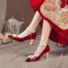 Fashion Comemore Red High Heel Chinese Style Bridal Wedding Shoes Women 2024 Beaded Women's Shoe Pointed Toe Pumps Fashion Pump Heels 34