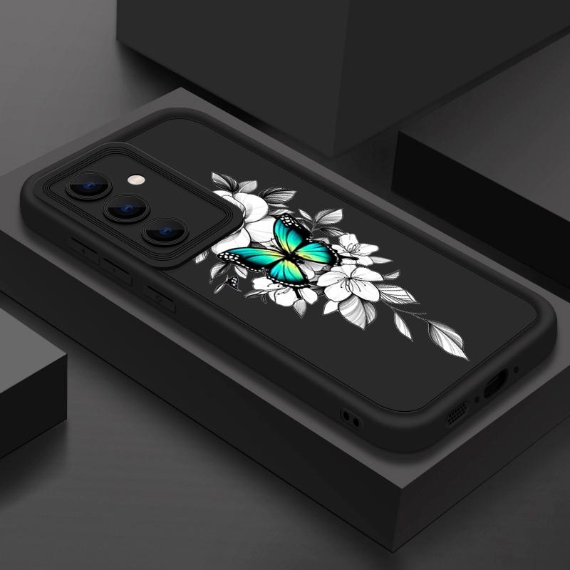 

Матовый чехол для телефона TPU с принтом бабочки для Samsung S25 S24 FE S23 Ultra A56 A36 A16 A15 A55 A35 A26, мягкий силиконовый противоударный чехол-бампер Samsung S23 FE чёрный