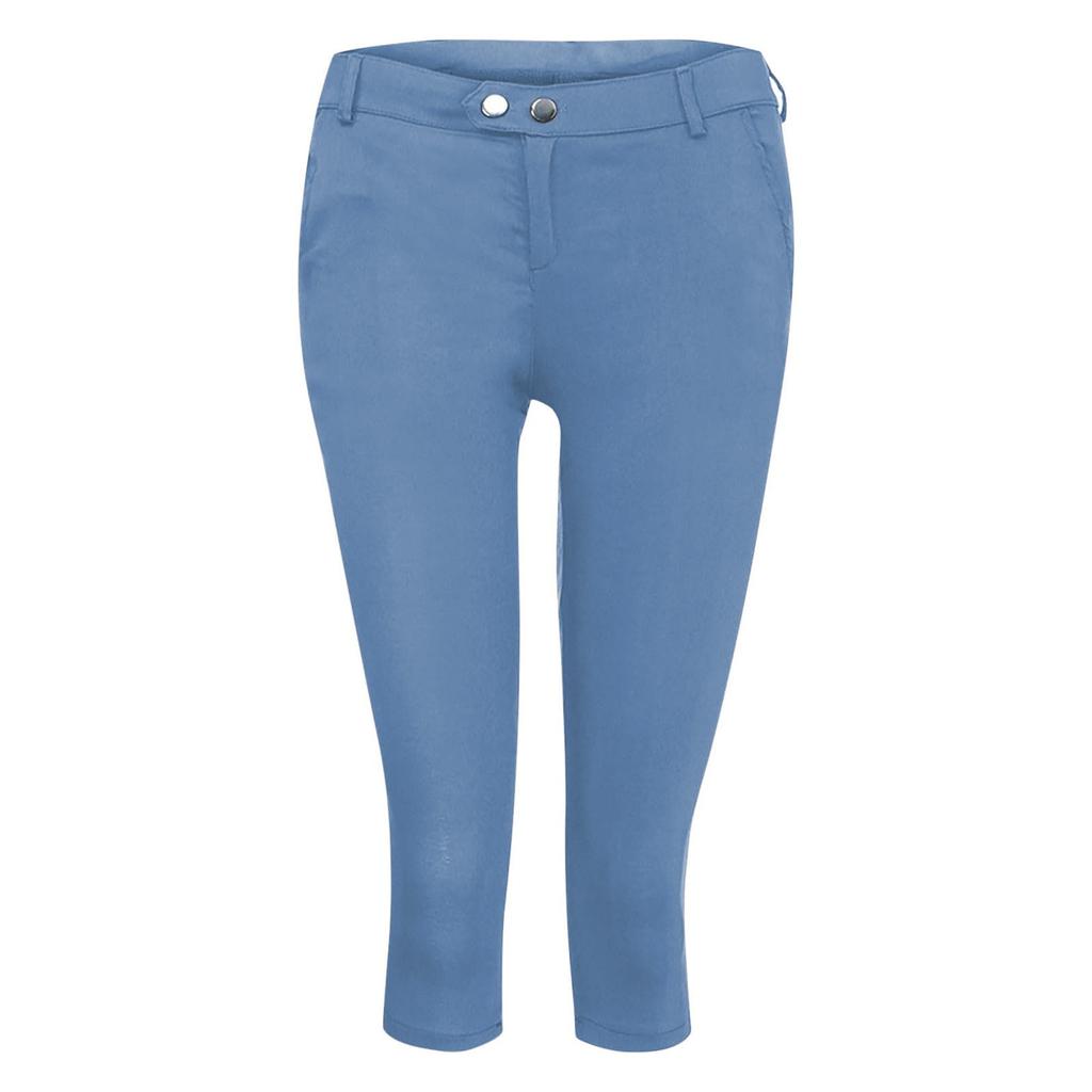 Dámské Slim Fit Ležérní Jednobarevné Kapsa Capris s knoflíkem pro ženy