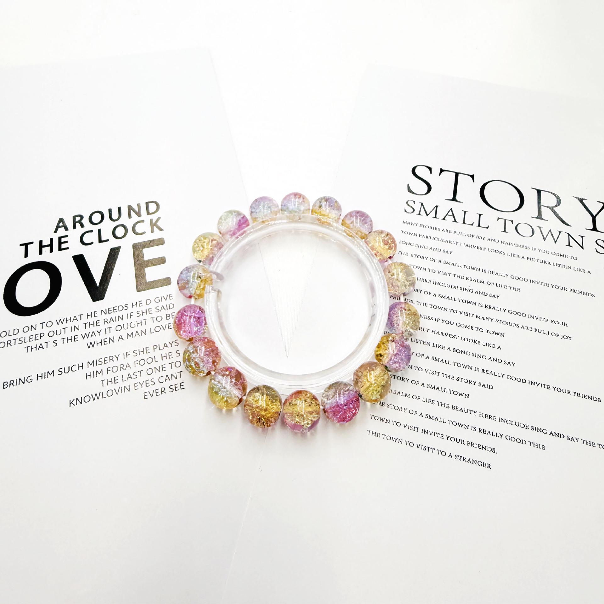 

Popcorn Glass Bead Bracelet with Jade Fragment золотий/рожевий
