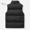 Men Windproof Vest Stand Collar Sleeveless Button Zipper Closure Waistcoat with Pockets Solid Color Thickened Down Vest Coat