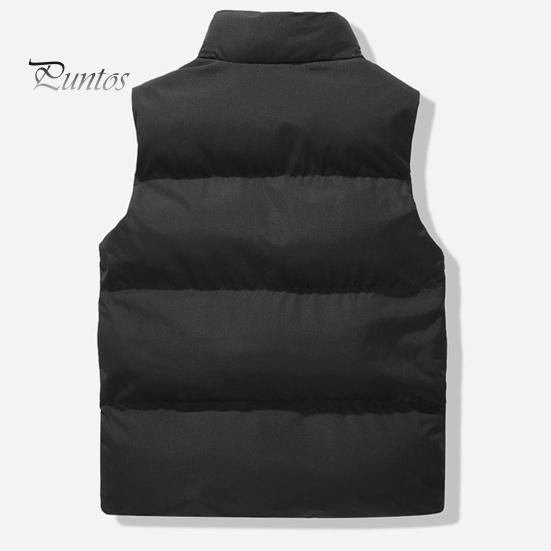 Men Windproof Vest Stand Collar Sleeveless Button Zipper Closure Waistcoat with Pockets Solid Color Thickened Down Vest Coat