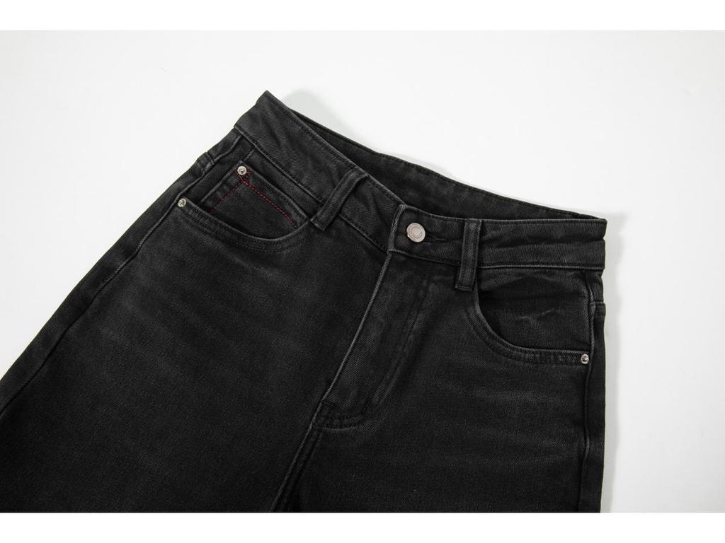 Women's High-Waisted Slim Wide-Leg Denim Jeans - Black Bull Style, Spring 2026, Flattering Elastic Straight-Leg.