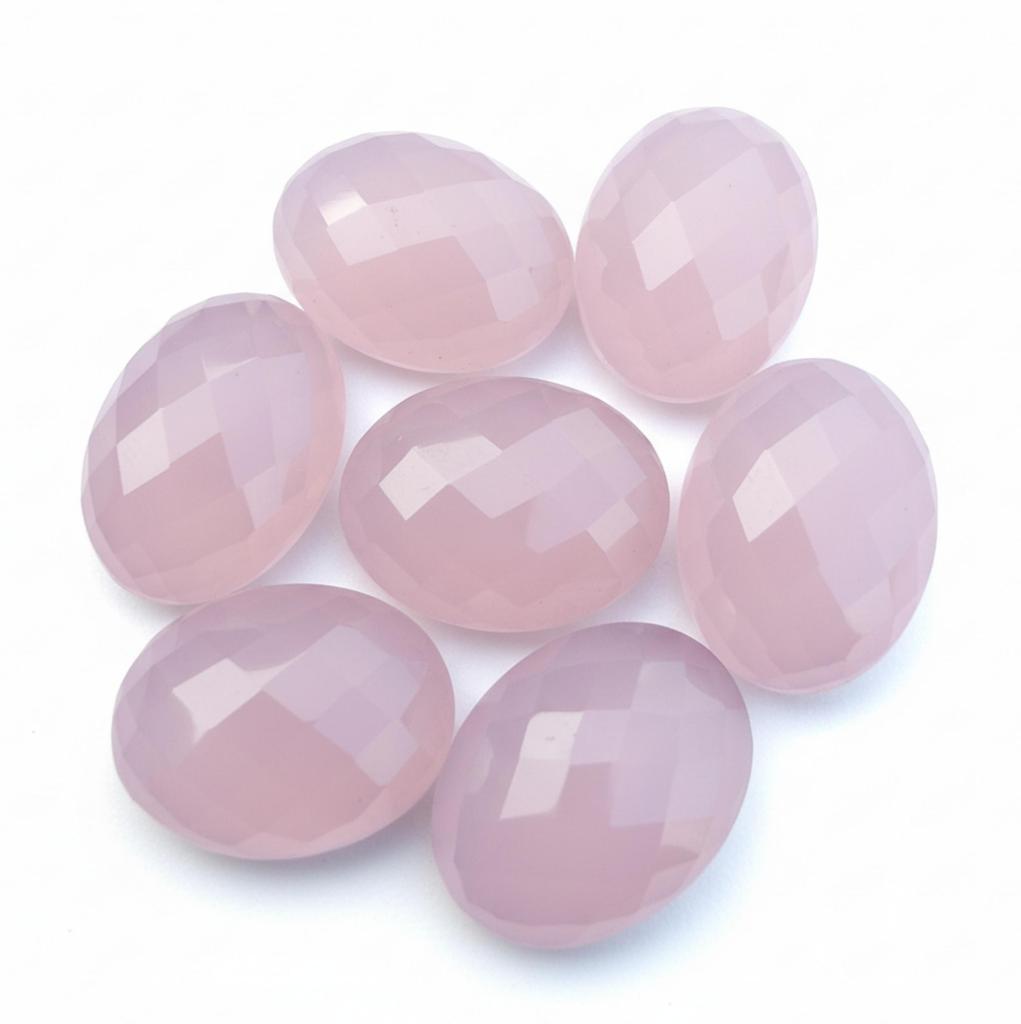 Natural Pink Lavender Chalcedony Oval Gemstones with Checkerboard Facets