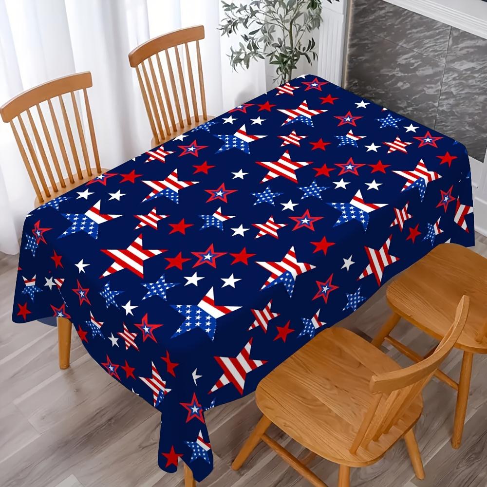 4th of July Patriotic American Flag Star Print Tablecloth for Table Decor Navy Blue Red Stars Table Cloth Independence Day Decor
