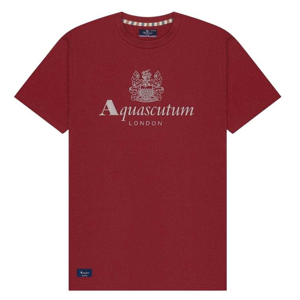Aquascutum Mens Bordeaux Big Logo T-Shirt