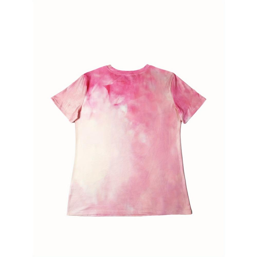 Pink tie dye women's T-shirt - hummingbird and flower pattern