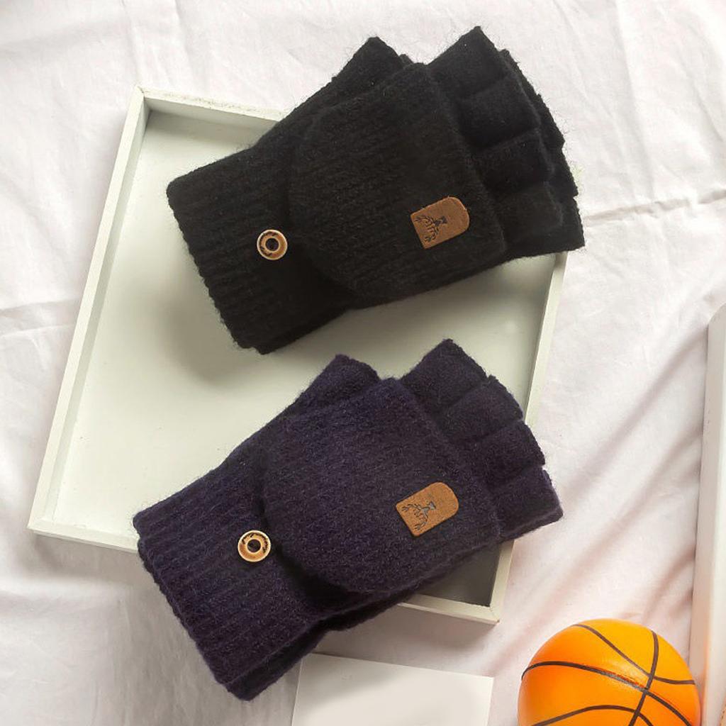Screen Touch Half Finger Gloves for Students Knitting Thick Warm Gloves Winter Autumn Cuff Gloves Indoor Hand Warmers