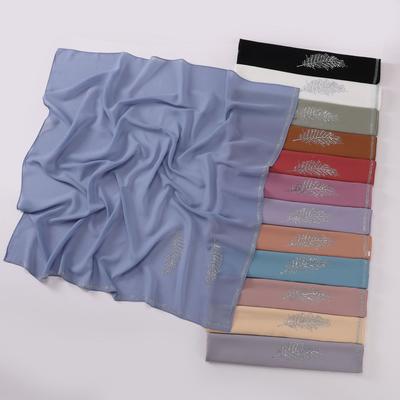 90Cm Luxury Rhinestone Feather Square Bubble Chiffon Instant Hijabs Shawls Lady High Quality Wrap Bufandas Ramadan Muslim Sjaal